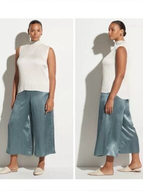 Vince Satin Wide-Leg Pants in sage green size 00